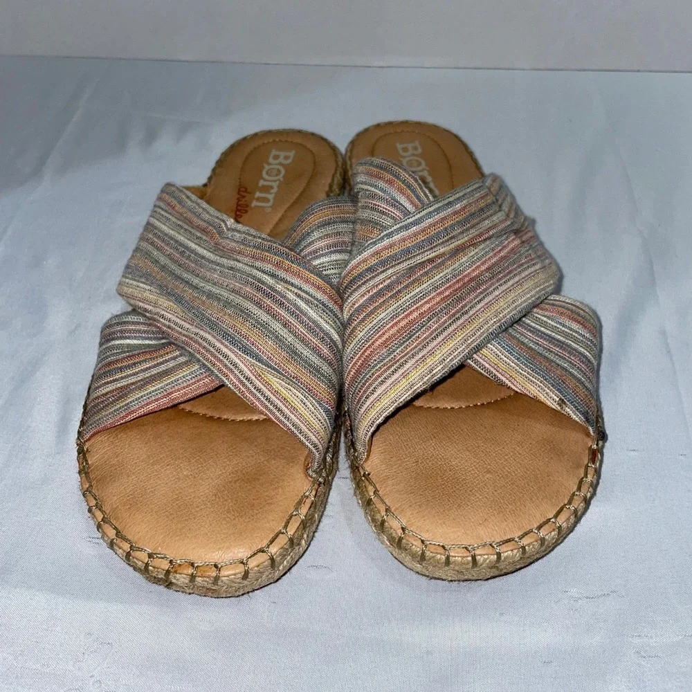 Born Drilles Womens Multi Color Striped Espadrille Slide Sandals Size 8M